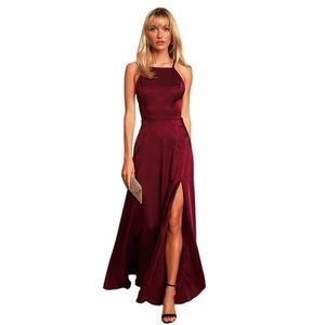 Lulus Maxi Dress Womens Size Small Total Beauty Burgundy Satin Backless Gown